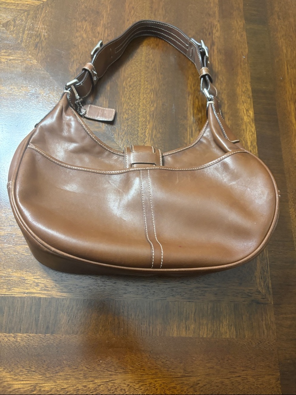 Coach Brown Leather Shoulder Bag with Buckle Detail - Picture 2 of 5